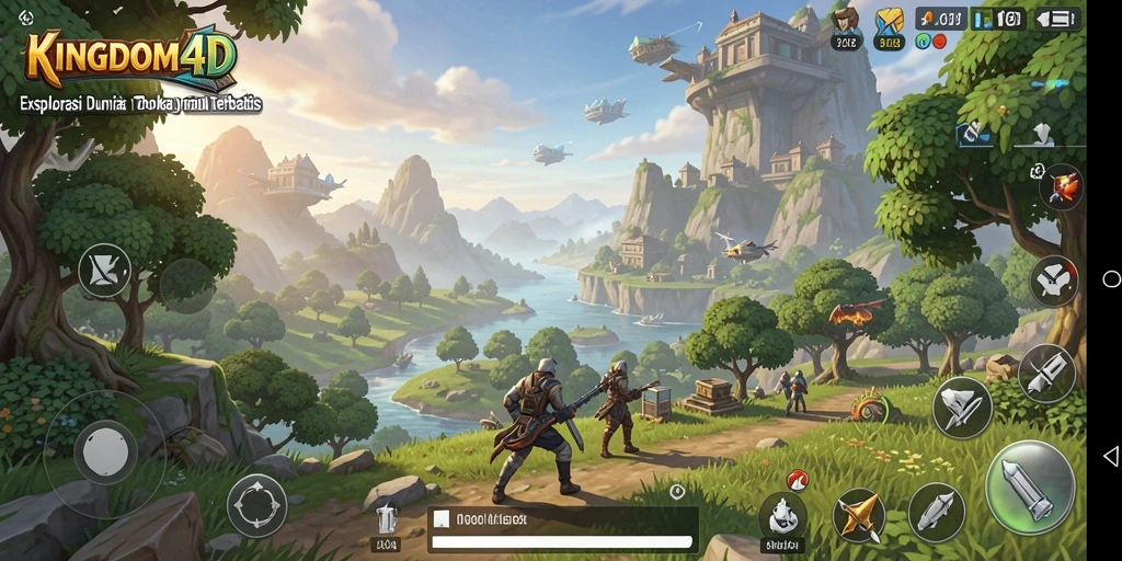 Screenshot gameplay KINGDOM4D yang menunjukkan eksplorasi dunia terbuka.
