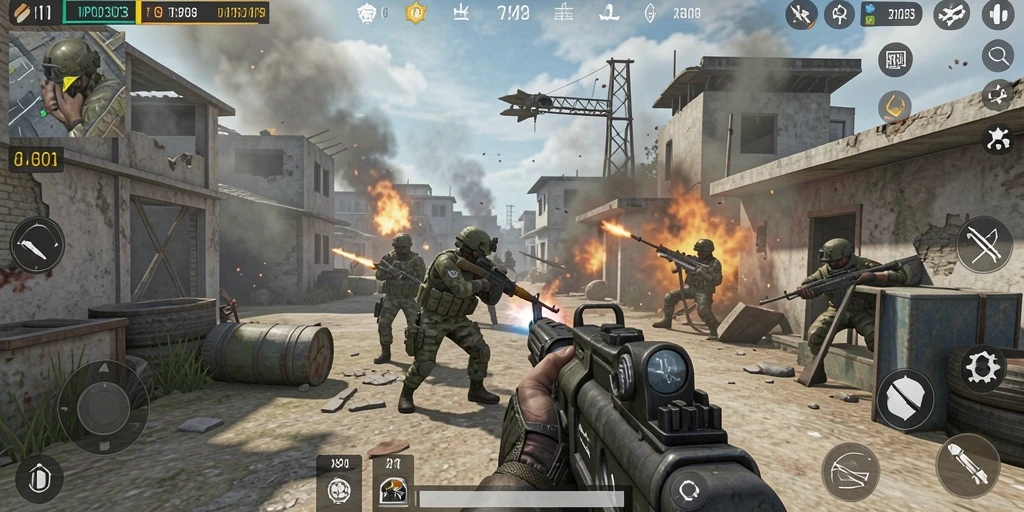 Screenshot gameplay MPO303 menampilkan aksi tembak-menembak yang intens.
