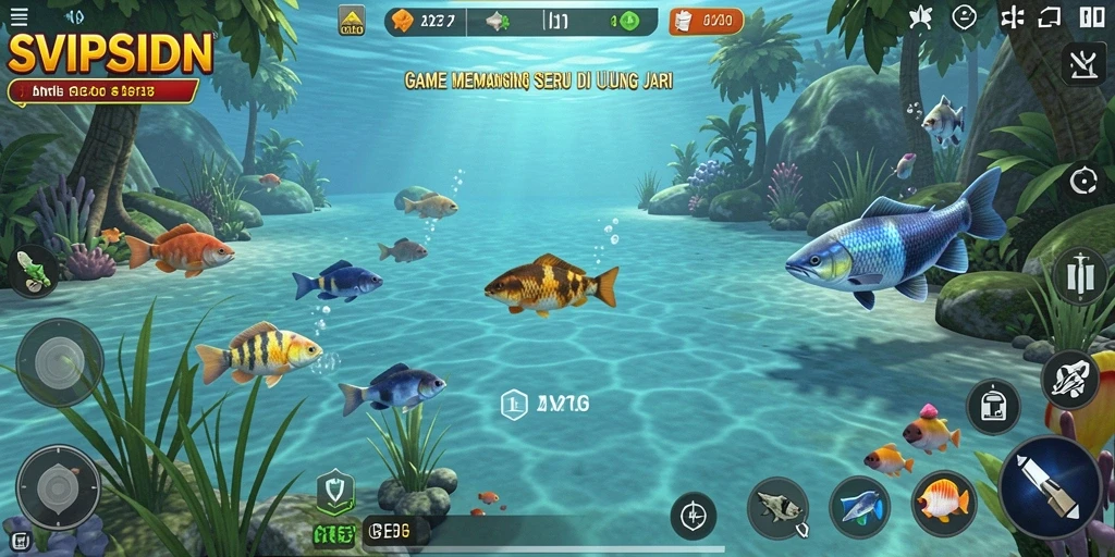 Screenshot gameplay SVIPSIDN menampilkan keseruan saat memancing.
